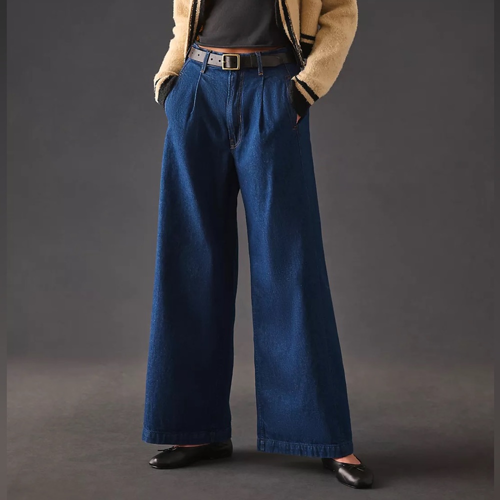 Mother SNACKS! Push Pop Pleated High Waist Wide Leg Jeans